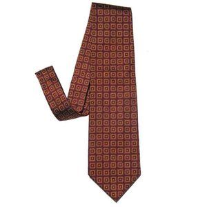 Brooks Brothers Maroon Red Gold English Silk Tie Geometric Pattern Men's Wide